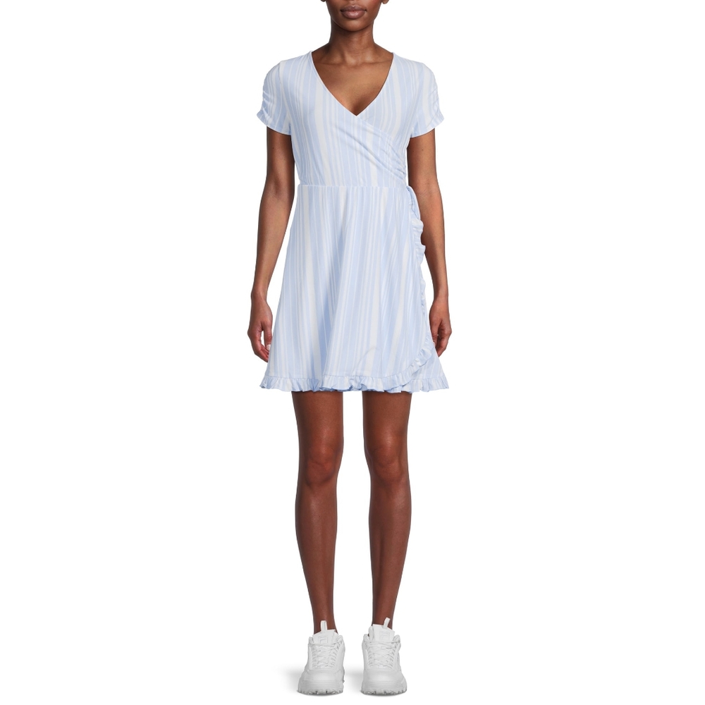 No Boundaries Blue Striped Wrap Dress